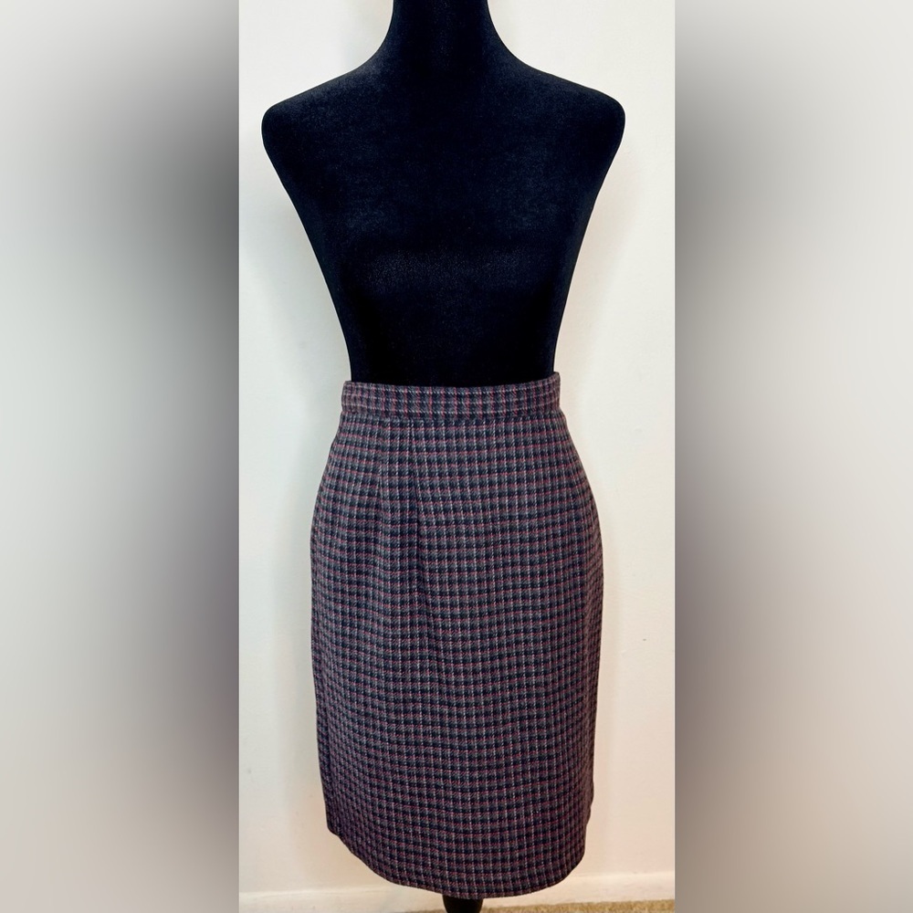 Vintage Briggs wool blend preppy classic gray red plaid high waist skirt 6P EUC